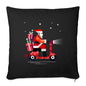 Le Père Noël livre des cadeaux sur un scooter - Housse de coussin décorative 45 x 45 cm - noir - Devant