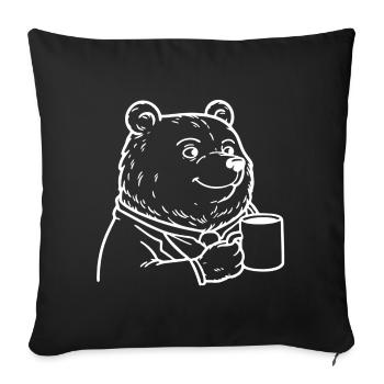Ours avec tasse à café - Ours avec tasse de café - Housse de coussin décorative 45 x 45 cm - noir - Devant