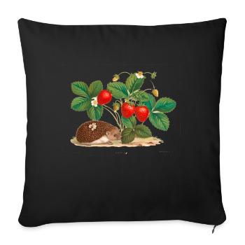 fraises, vintage, rétro, dessin, hérisson - Housse de coussin décorative 45 x 45 cm - noir - Devant