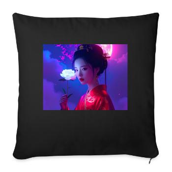 asiatin,geisha,japan, mond,pfingstrose - Sofakissenbezug 45 x 45 cm - Schwarz - Vorne