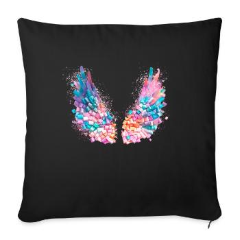 angel wings,marshmallows,colorful wings,graffiti - Sofa pillowcase 17,3'' x 17,3'' (45 x 45 cm) - black - Front