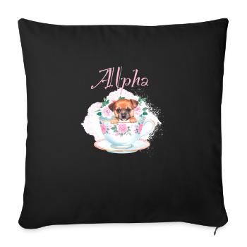 Chien en tasse, toutou, coupe, alpha, rose, roses - Housse de coussin décorative 45 x 45 cm - noir - Devant
