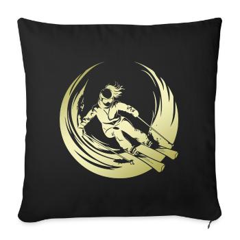Ski Fahren Skiing Silhouette - Housse de coussin décorative 45 x 45 cm - noir - Devant