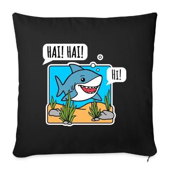 The nice shark says hello happily! Say hi to the shark! - Sofa pillowcase 17,3'' x 17,3'' (45 x 45 cm) - black - Front