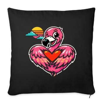 Pink flamingo with heart symbol | Sweet gift - Sofa pillowcase 17,3'' x 17,3'' (45 x 45 cm) - black - Front