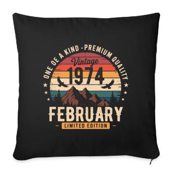 Février 1974 Anniversaire Vintage Février 1974 - Housse de coussin décorative 45 x 45 cm - noir - Devant