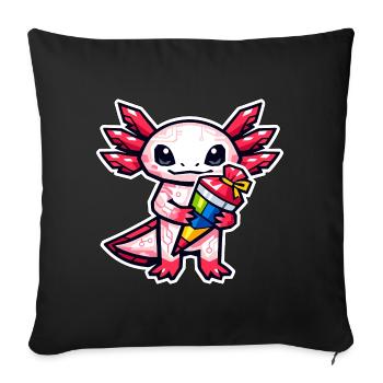 Axolotl with school cone for school enrollment - Sofa pillowcase 17,3'' x 17,3'' (45 x 45 cm) - black - Front