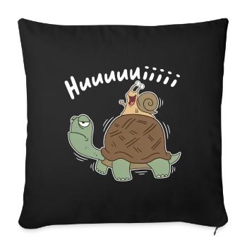 Hui – Schnecke reitet Schildkröte Cartoon - Sofakissenbezug 45 x 45 cm - Schwarz - Vorne