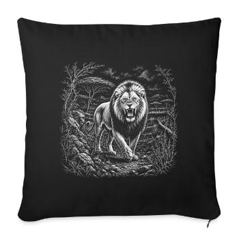 Lion rugissant dans un paysage de savane sauvage - Housse de coussin décorative 45 x 45 cm - noir - Devant