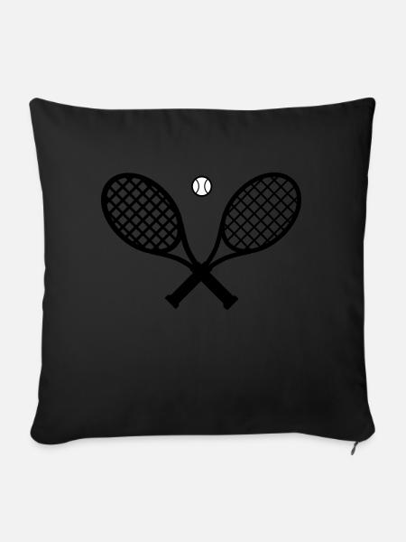 Raquette de tennis et balle de tennis - Housse de coussin décorative 45 x 45 cm - noir