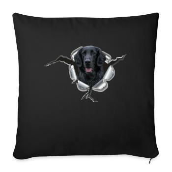 Flat Coated Retriever im Metall-Loch - Sofakissenbezug 45 x 45 cm - Schwarz - Vorne
