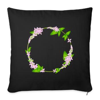 des feuilles de menthe fraîche et des fleurs de menthe comme cadre - Housse de coussin décorative 45 x 45 cm - noir - Devant