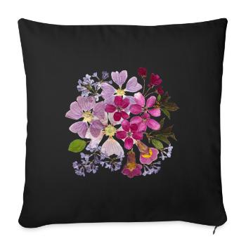 Lilac, Cherry Blossoms and Mallow pressed flowers - Sofa pillowcase 17,3'' x 17,3'' (45 x 45 cm) - black - Front