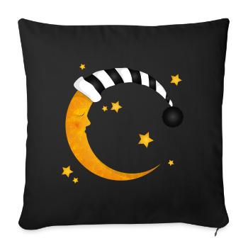 lune endormie avec un bonnet de couchage à rayures - Housse de coussin décorative 45 x 45 cm - noir - Devant