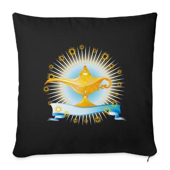 lampe magique orientale dorée et rayonnante - Housse de coussin décorative 45 x 45 cm - noir - Devant