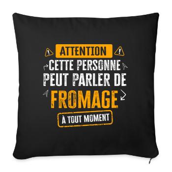 Accro au Fromage Cadeau Drôle Original Fromager - Housse de coussin décorative 45 x 45 cm - noir - Devant