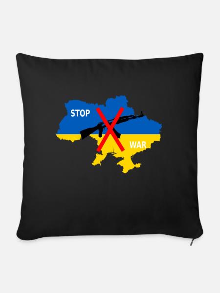 Steun Oekraïne, Oekraïne - stop de oorlog - Sierkussenhoes, 45 x 45 cm - zwart