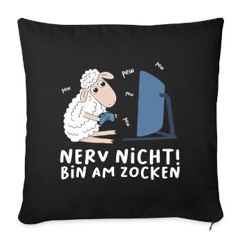 Bin am Zocken Gaming Schaf - Sofakissenbezug 45 x 45 cm - Schwarz - Vorne