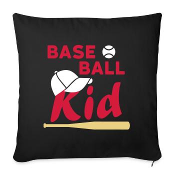 Enfant de baseball (balle de jeu, casquette, batte de baseball) - Housse de coussin décorative 45 x 45 cm - noir - Devant