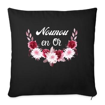 nounou en or Couronne de fleurs - Housse de coussin décorative 45 x 45 cm - noir - Devant