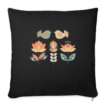 Illustration, pair of birds with flowers abstract - Sofa pillowcase 17,3'' x 17,3'' (45 x 45 cm) - black - Front