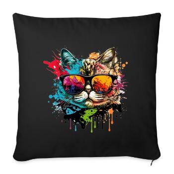 Chat coloré cool - Housse de coussin décorative 45 x 45 cm - noir - Devant