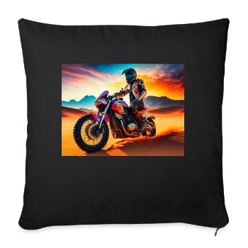 Motorcycle Motocross in Desert at Sunset - Sofa pillowcase 17,3'' x 17,3'' (45 x 45 cm) - black - Front