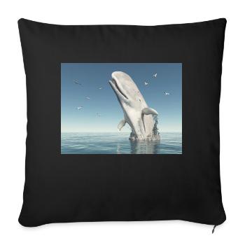 Emerging sperm whale and seagulls - Sofa pillowcase 17,3'' x 17,3'' (45 x 45 cm) - black - Front