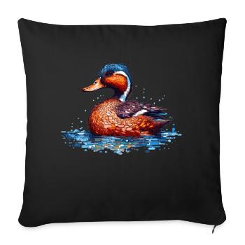 Eine schöne Ente schwimmt im See und Wasser - Sofakissenbezug 45 x 45 cm - Schwarz - Vorne
