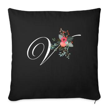Lettre v fleuris - Housse de coussin décorative 45 x 45 cm - noir - Devant