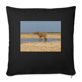 elephant and Landscape in a Etosha National Park - Sofa pillowcase 17,3'' x 17,3'' (45 x 45 cm) - black - Front