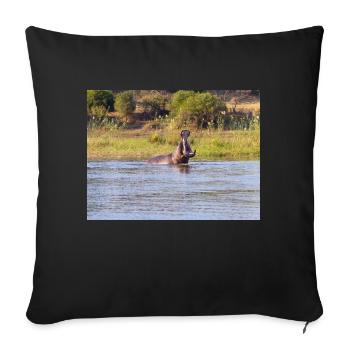Landscape at the Cubango river with hippopotamus - Sofa pillowcase 17,3'' x 17,3'' (45 x 45 cm) - black - Front