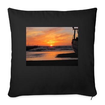 Coucher de soleil, bateau, mer, sable - Housse de coussin décorative 45 x 45 cm - noir - Devant