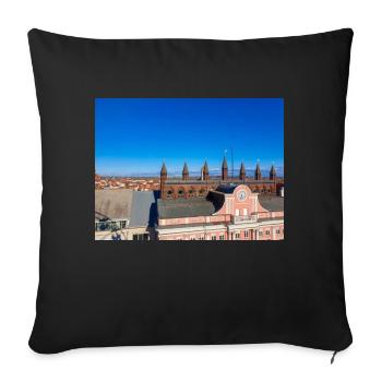 Rostock Skyline et la vieille ville derrière l’hôtel de ville - Housse de coussin décorative 45 x 45 cm - noir - Devant
