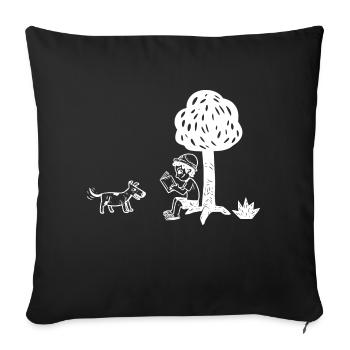 Garçon lisant sous une gravure sur bois d’arbre - Housse de coussin décorative 45 x 45 cm - noir - Devant