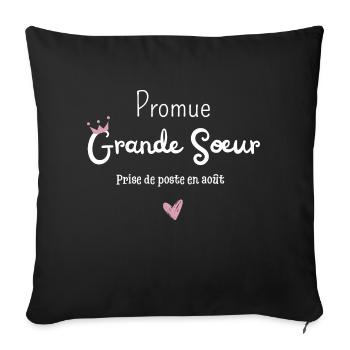 Promue grande soeur en août - annonce grossesse - Housse de coussin décorative 45 x 45 cm - noir - Devant