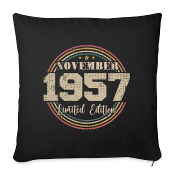 Cadeau D'anniversaire, Vintage Né En Novembre 1957 - Housse de coussin décorative 45 x 45 cm - noir - Devant