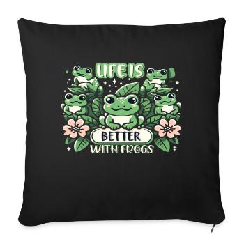 La vie est plus belle avec les grenouilles - Housse de coussin décorative 45 x 45 cm - noir - Devant