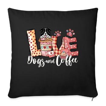 Border Collie chien amateur de café Saint-Valentin - Housse de coussin décorative 45 x 45 cm - noir - Devant