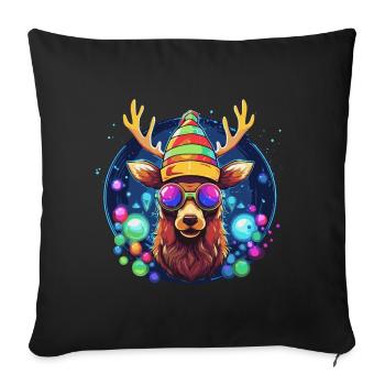 Rentier mit Weihnachtskugeln und Mütze - Sofakissenbezug 45 x 45 cm - Schwarz - Vorne