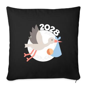 Cigogne avec bébé 2028 - Housse de coussin décorative 45 x 45 cm - noir - Devant