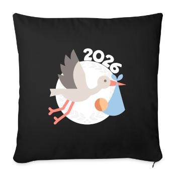 Cigogne avec bébé 2026 - Housse de coussin décorative 45 x 45 cm - noir - Devant