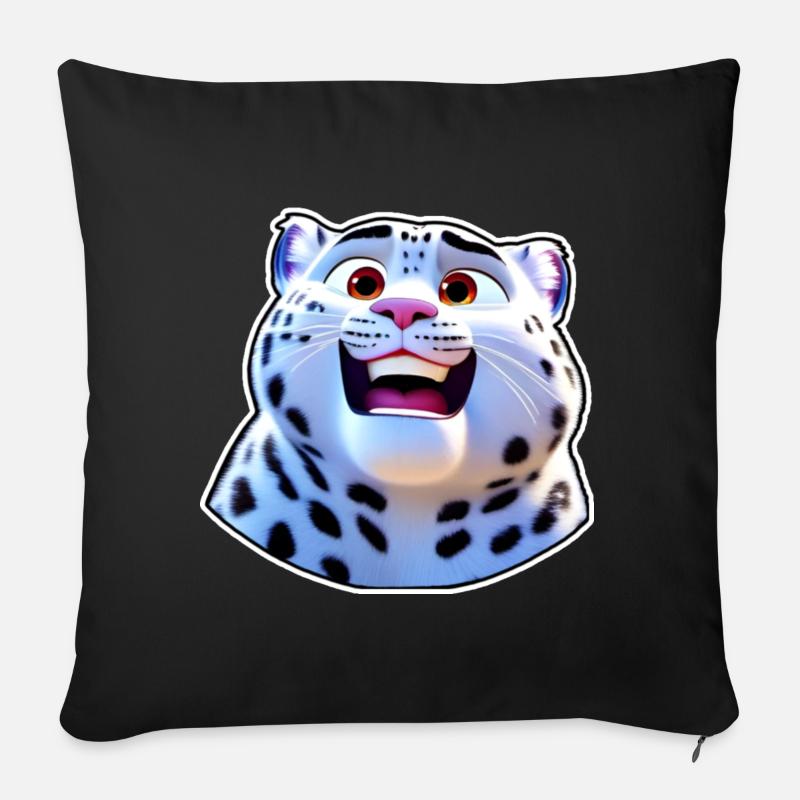 Mignon léopard des neiges dans le style bande dessinée - Housse de coussin décorative 45 x 45 cm - noir