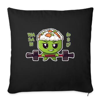 wasabi character with barbell - Sofa pillowcase 17,3'' x 17,3'' (45 x 45 cm) - black - Front