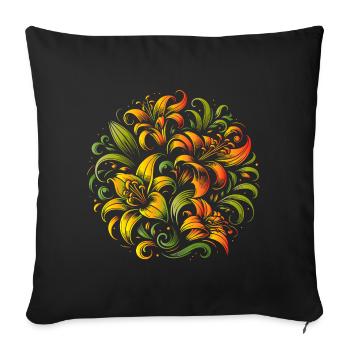 bouquet de lys coloré élégant et incurvé - Housse de coussin décorative 45 x 45 cm - noir - Devant