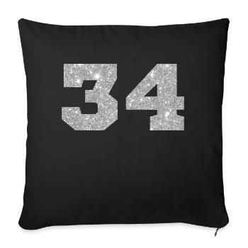 Number 34 Silver Glitter - 34th Anniversary - Sofa pillowcase 17,3'' x 17,3'' (45 x 45 cm) - black - Front