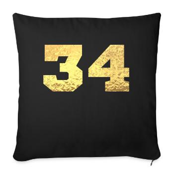 Numéro 34 paillettes doré - 34e anniversaire - Housse de coussin décorative 45 x 45 cm - noir - Devant