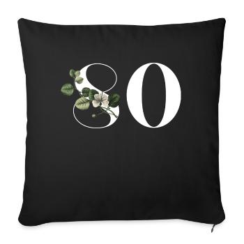 Numéro 80 floral vert - 80e anniversaire floral - Housse de coussin décorative 45 x 45 cm - noir - Devant