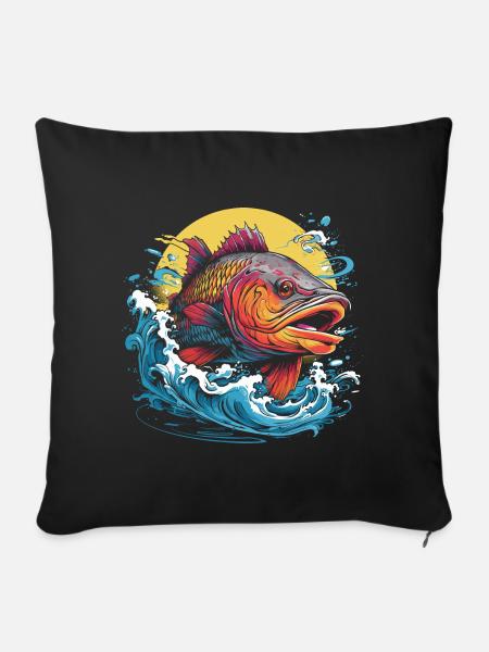 Fischerei Illustration - Sofakissenbezug 45 x 45 cm - Schwarz