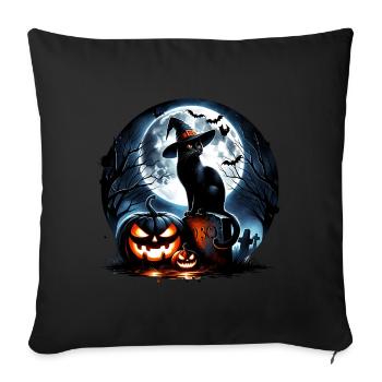 Joyeux Halloween, chat effrayé - Housse de coussin décorative 45 x 45 cm - noir - Devant